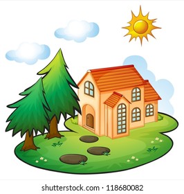 illustration of a house in a beautiful nature