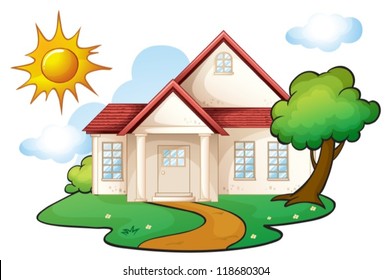 illustration of a house in a beautiful nature