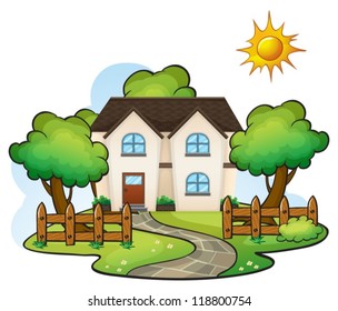 illustration of a house in a beautiful nature