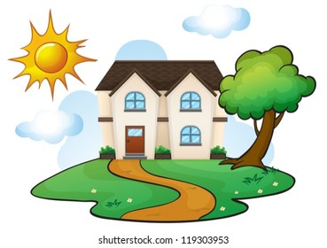 illustration of a house in a beautiful nature