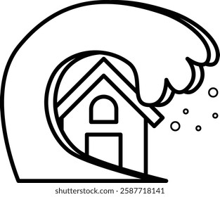 Illustration of a house being swallowed by a tsunami