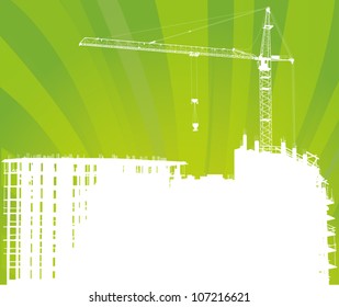 illustration with house building and crane
