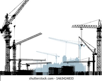illustration with house building and crane