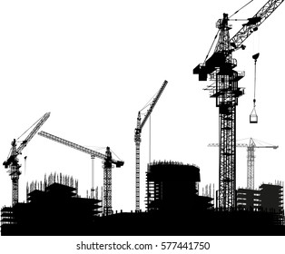 illustration with house building and crane