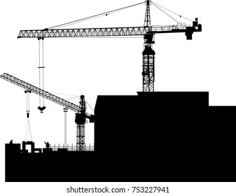 illustration with house building and crane