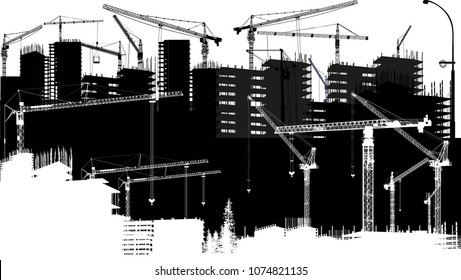 illustration with house building and cranes