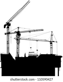 illustration with house building and cranes