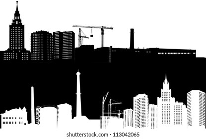 illustration with house building and cranes