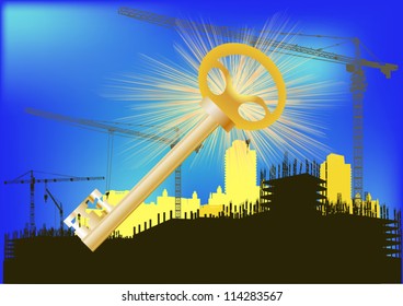 illustration with house building and cranes