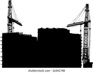 Illustration mit Häuserbau und Kränen