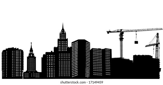 illustration with house building and cranes
