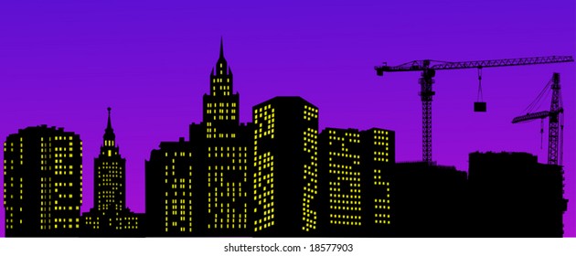 ilustración con edificio y grúas