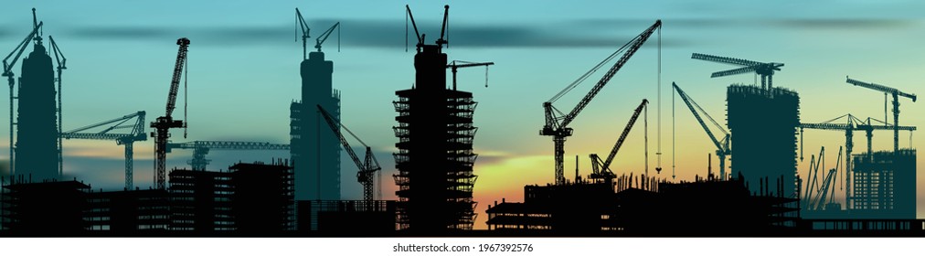 illustration with house building and cranes