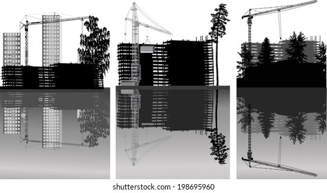 illustration with house building and cranes