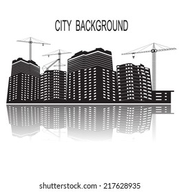 illustration with house building and cranes