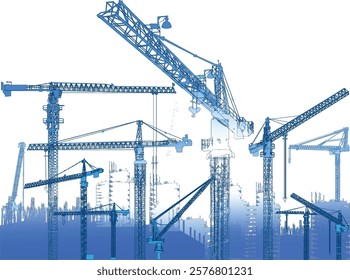 illustration with house building and cranes