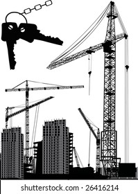 illustration with house building and cranes