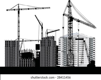 illustration with house building and cranes