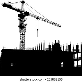 illustration with house building and cranes