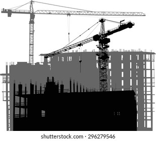 ilustración con edificio y grúas