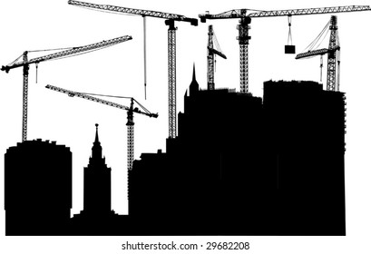illustration with house building and cranes