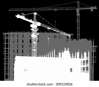 illustration with house building and cranes