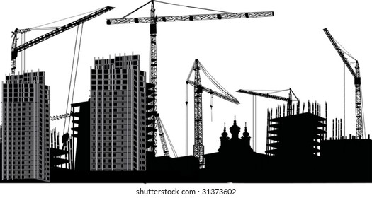 illustration with house building and cranes