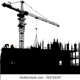 illustration with house building and cranes