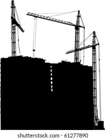 illustration with house building and cranes