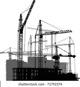illustration with house building and cranes