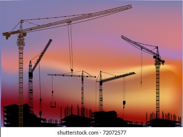 illustration with house building and cranes