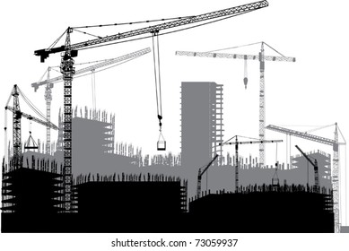 illustration with house building and cranes