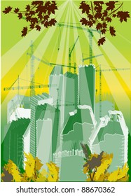 illustration with house building and cranes