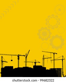 illustration with house building and cranes