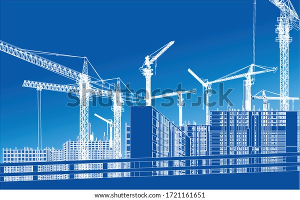 illustration with house\
building and\
cranes