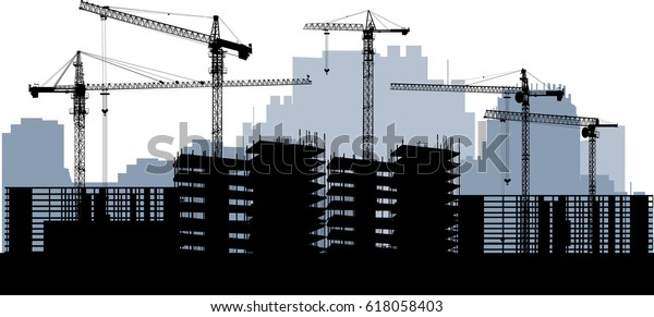 Illustration House Building Cranes Stock Vector (Royalty Free ...