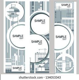 illustration with house building and cranes. silhouette of construction. banner with space for text