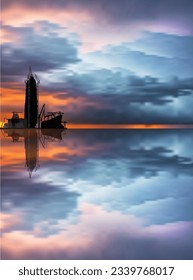 ilustración de la casa al atardecer