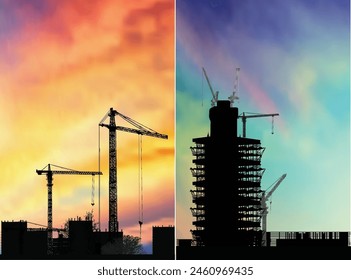 ilustración con el edificio de la casa al atardecer