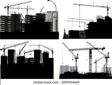 illustration with house buildings and cranes