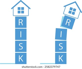 Illustration of house built on blocks with word "risk" written on them