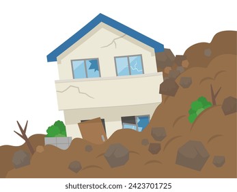 Illustration of a house buried in a landslide