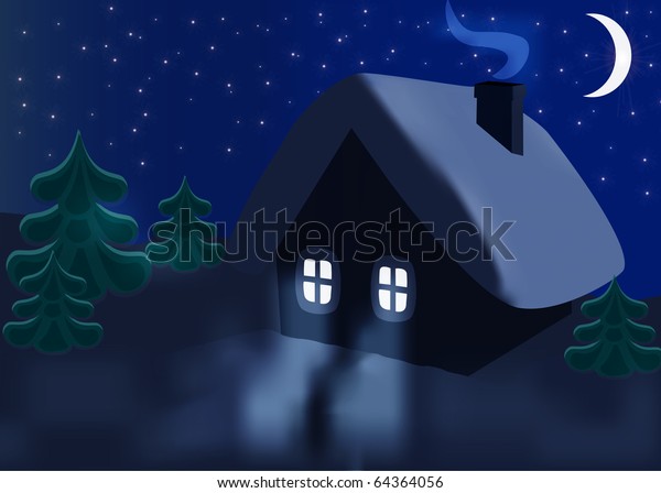 Illustration House Burning Window Nights Winter Stock Vector (royalty 