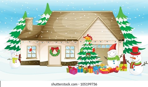 Illustration of a house at christmas