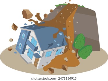 Illustration of a house damaged by a landslide