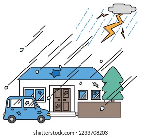 It is an illustration of a house damaged by large hail.