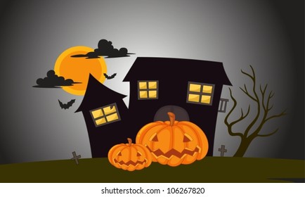 illustration of house in dark night in the dark night