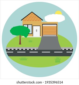 Illustration of a house during the day. For children's book caper. Flat vector design