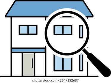 Illustration of a House Examined with a Magnifying Glass in Vector