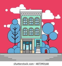 Illustration of house facade with a flat style